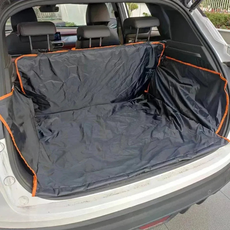 Manta protectora para maletero de coche con borde naranja, ideal para mascotas