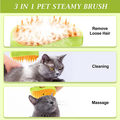 Cepillo 3 en 1 para mascotas con vapor, elimina pelo suelto, limpia y masajea gatos