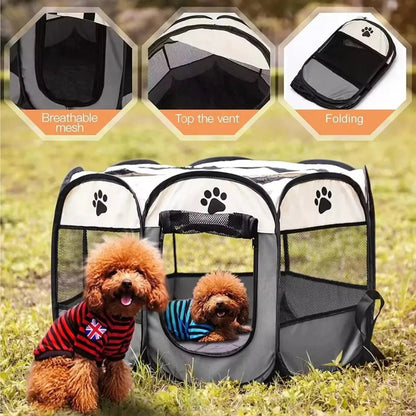 Jaula plegable para perros con malla transpirable y ventilación superior, ideal para mascotas en exteriores