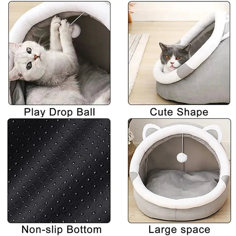 Cama para gatos con forma linda, bola juguete, base antideslizante y espacio grande