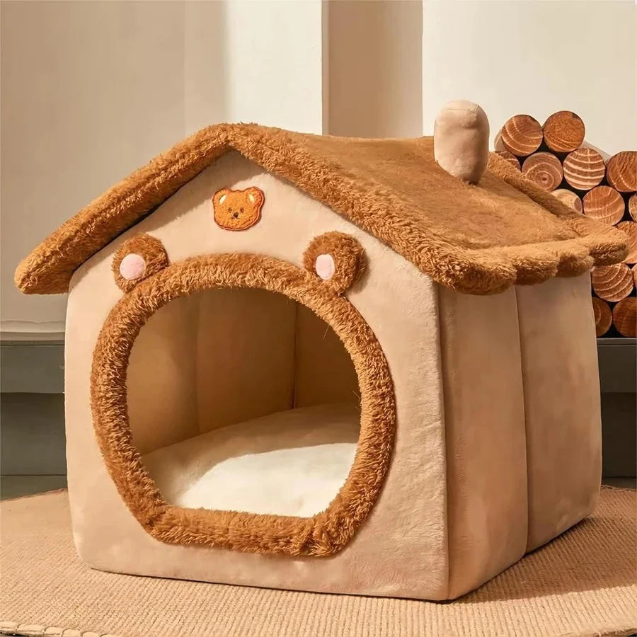 Casa acogedora para mascotas con diseño de oso, ideal para perros y gatos pequeños