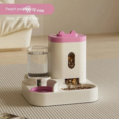 Comedero automático para mascotas con dispensador de agua y comida, color rosa melocotón