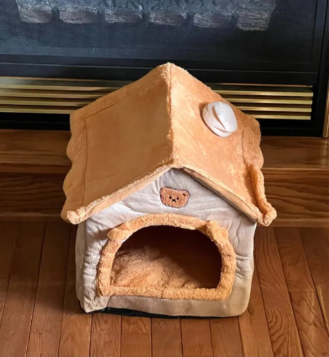 Casa acogedora para mascotas con diseño de oso, ideal para perros y gatos en interiores