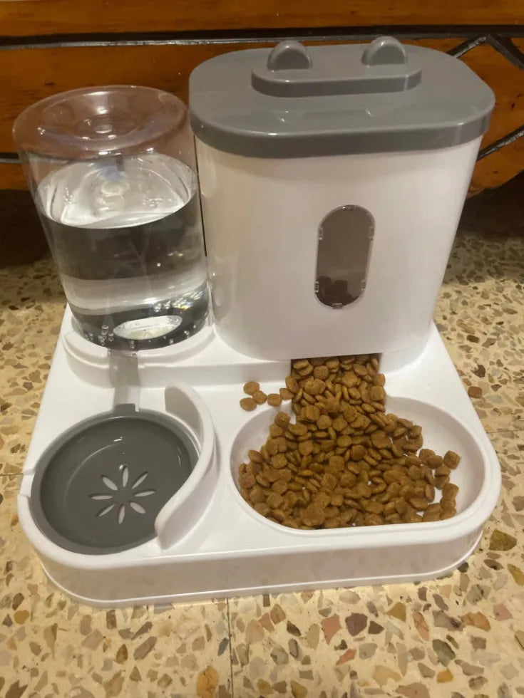 Dispensador automático de comida y agua para mascotas con comedero y bebedero integrados